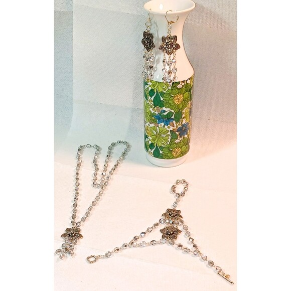 3 Piece jewelry set OOAK 925 silver findings on this glam fire polish crystals - Picture 1 of 7